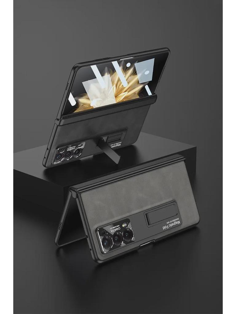 Honor Magic V2 Folding Screen Magnetic Leather Case with Hinge Protection - Anti-Fall, Full Shell, Fashion Design