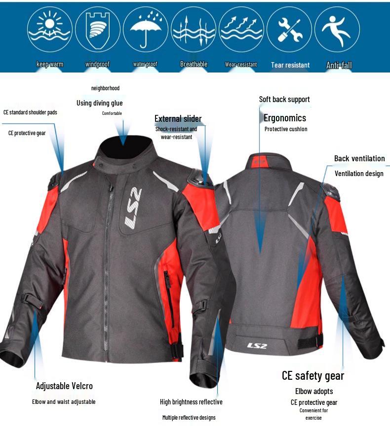 LS2 Men's Motorcycle Riding Suit: Windproof, Anti-Fall, Quick-Release, for All Seasons (Model MJ174)