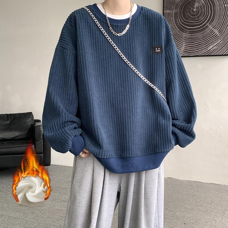 

Вельветовый свитер с круглым вырезом для мужчин, осенне-зимняя модная брендовая молодежная свободная бархатная утолщенная футболка с длинными рукавами для пар, мужская M