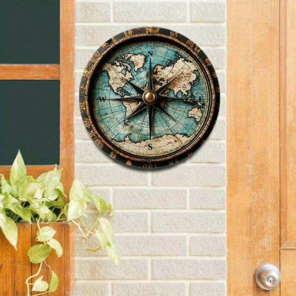 World Map Aluminum Roundel Sign Degree Grid Home Bar Cafe Wall Decor