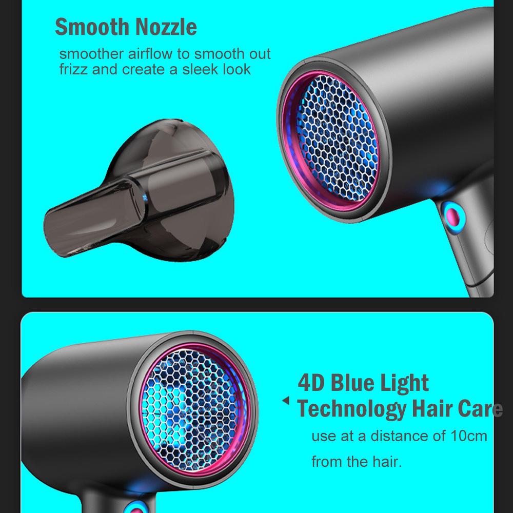 Professional Hair Dryer High-Speed Ionic Blow Dryer with Nozzle Intelligent Temp Control Low Noise for Home Salon Travel
