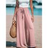 Women Elastic Waist Drawstring Wide Leg Pants Casual Beach Trousers