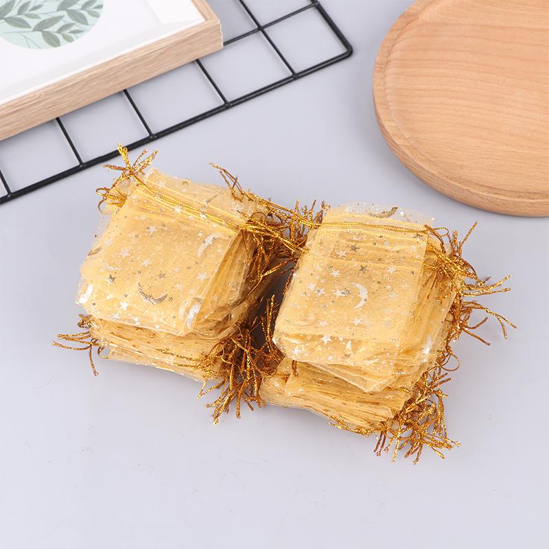 100Pcs/Lot Star Moon Organza Jewelry Bags Tulle Sheer Sachets Drawstring Gift Bag Wedding Party Favor Pouches Jewelry Organizer