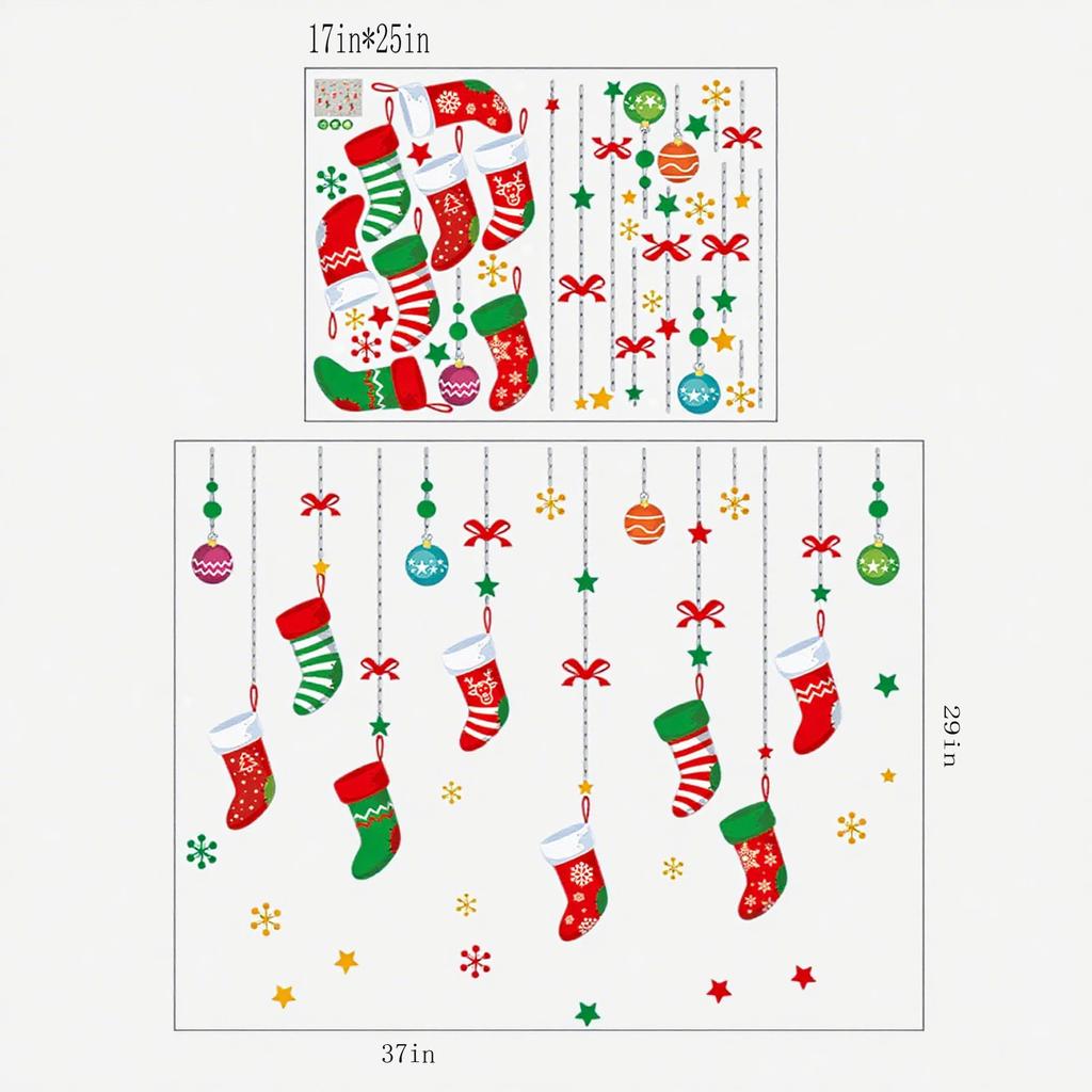 Christmas Glass Stickers Christmas Stocking Sticker Glass Wall Decor Merry Christmas 2026 Stickers New Year 2026