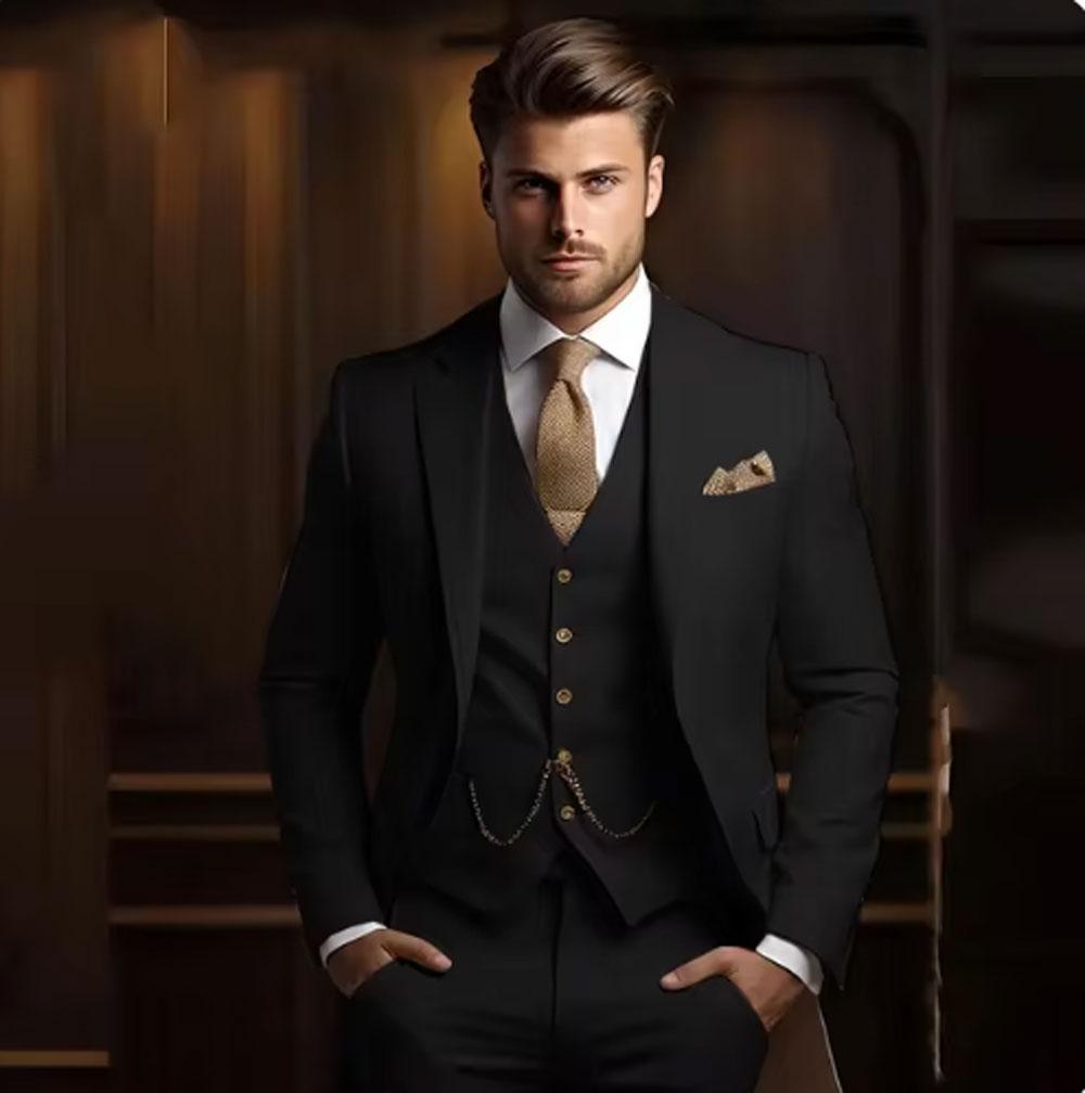 3 Piece Fashion Beige Suits Men Formal Party Business Blazer Shawl Lapel Wedding Groom Tuxedo Jacket Vest Pants  Homme
