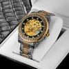 Mens Automatic Mechanical Watch With Hollow Carved Vintage Design Stainless Steel Band Fashion Casual Wristwatch
