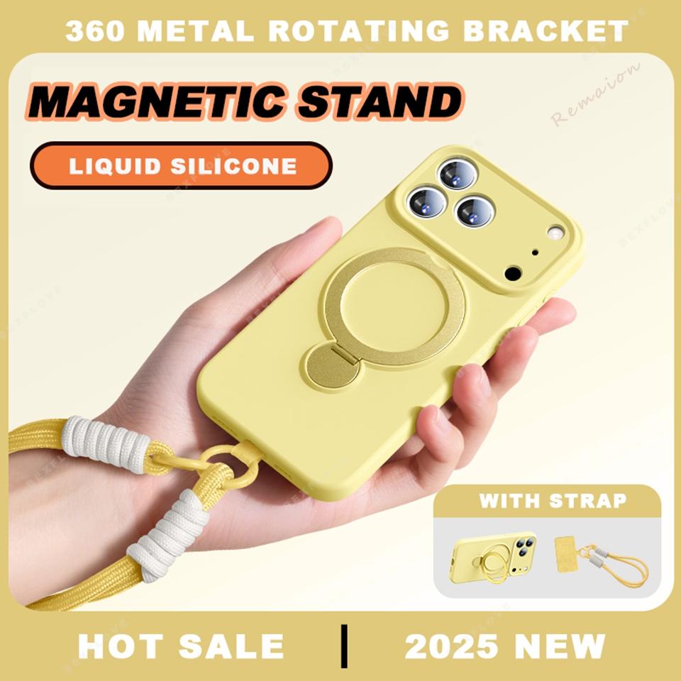 Magnetic Liquid Silicone Stand Phone Case For For Iphone 17 Air 13 14 1 16 17 Pro Max Plus 360 Charge Strap Protector Cover