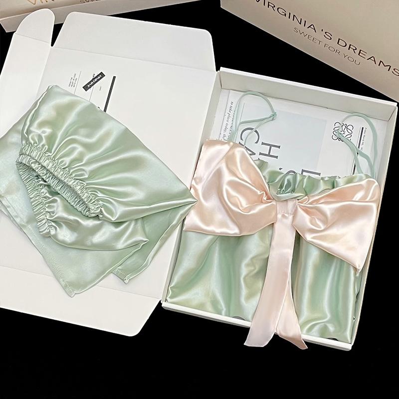 Summer Pajamas Women's Sweet Suspenders Shorts Pure Desire Wind Bow Cute Girls Loungewear Set Tiled