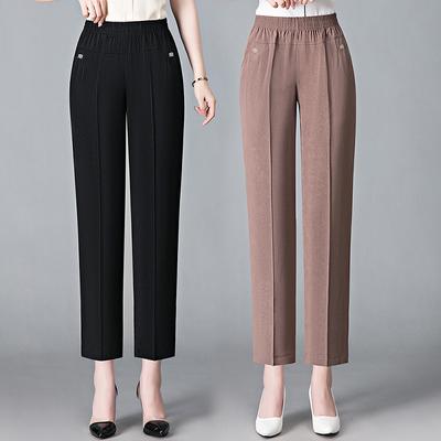 Spring Summer Middle Aged and Elderly Women's Loose Straight Pants Thin Women Streetwear Office Lady Casual Elastic High Waist Cropped Trousers