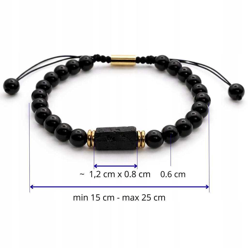 Tourmaline Obsidian Black Lucky Stone Bracelet On a String, Adjustable
