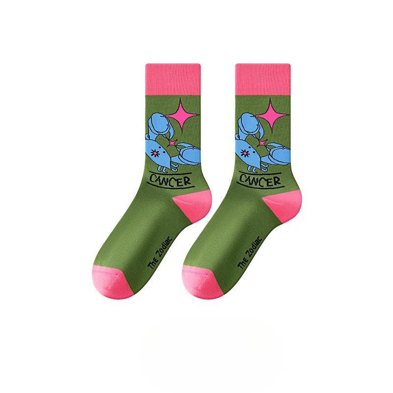 Ladies Spring and Autumn New Zodiac Cartoon Sports In Tube Cotton Socks