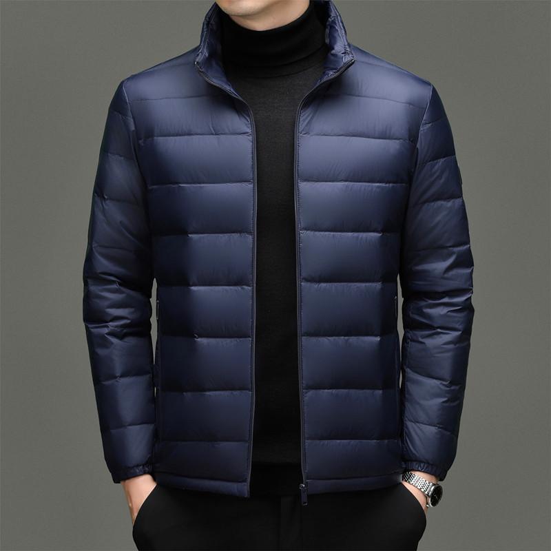 Men's Lightweight Stand Collar Down Jacket - Warm, Trendy, Versatile, Casual Dad Style, Winter Coat with 90% White Duck Down.