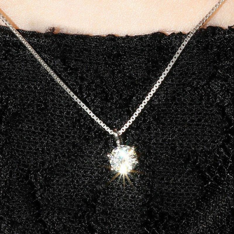 New Single Crystal Cubic Zirconia Pendant Necklace with Box Chain Delicate Accessories for Women Party Gift Statement Jewelry