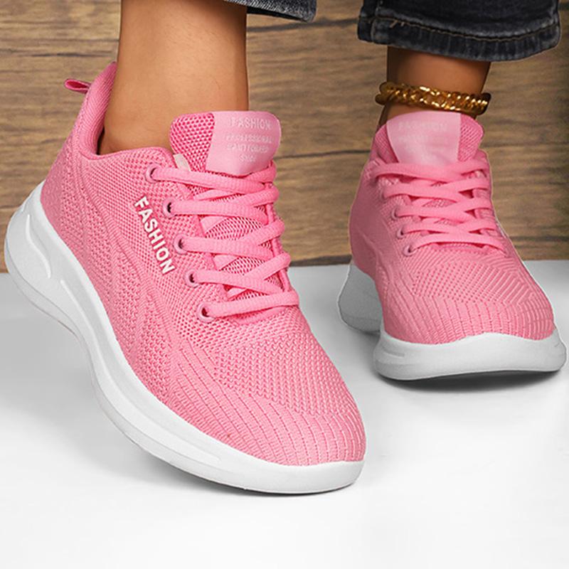 Pink Running Shoes Women Summer Outdoor Mesh Flat Walking Shoes Lightweight Comfortable Sports Breathable Sneakers for Women