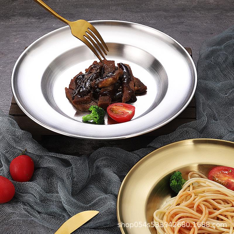 Hotell hem förtjockade rostfria rätter, Västerländsk grill kreativ gyllene dessert plattbottnad grund tallrik