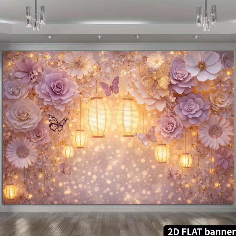 2D Lavender Flower with Butterflies Photo Booth Background