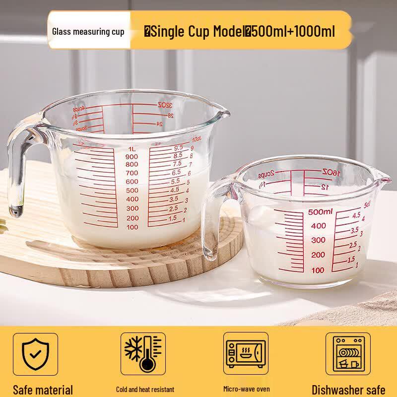 ZISIZ Heat-Resistant Glass Measuring Cup with Handle, Scale & Filter