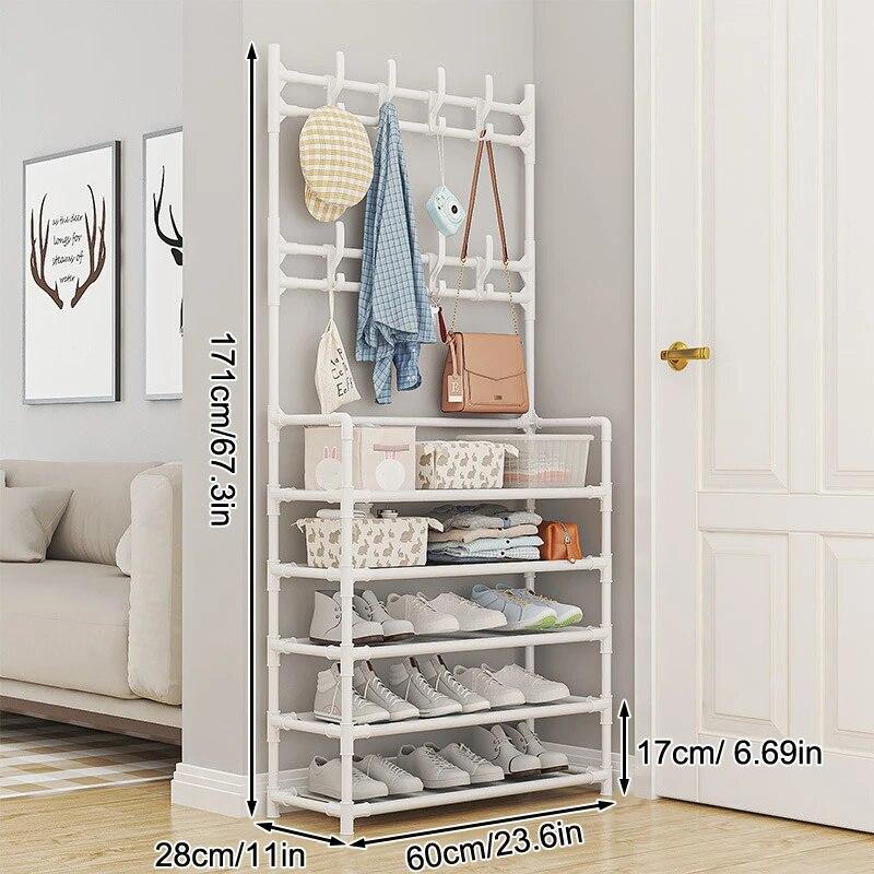

Coat Hat Rack Shoe Storage Shelf 5 Tier Entryway Coat Hat Rack Shoe Rack Freestanding Hall Tree Garment Hanger Stand Clothes Sho