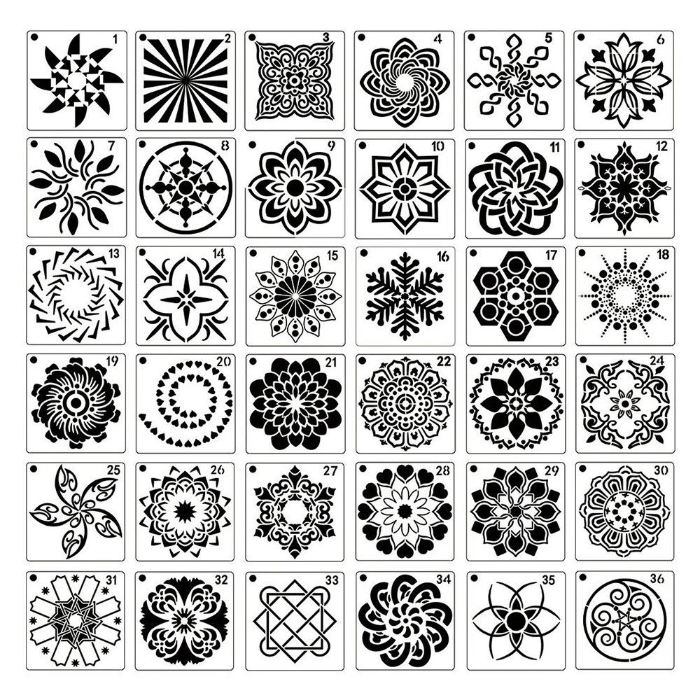 36/56Pcs Creative Mandala Dot Painting Templates Hollow Reusable Dot Painting Stencils Small Size Craft Project