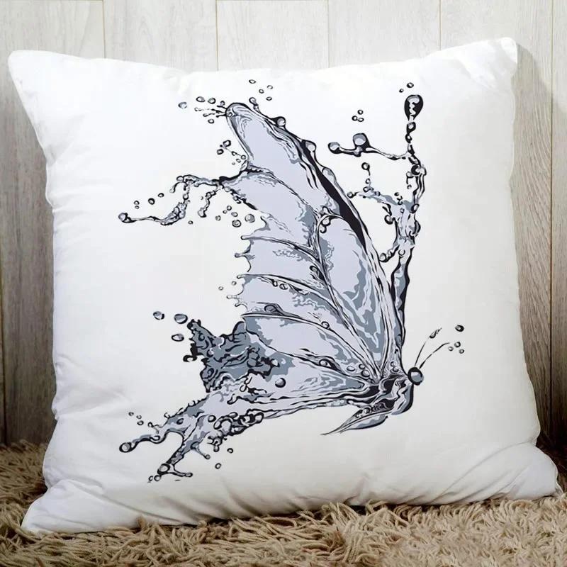 Cozy Couch Cushion Cover Butterfly Printed  Home Decorative Pillows Polyester Peach Fiber Pillowcase Seat Back Cushions