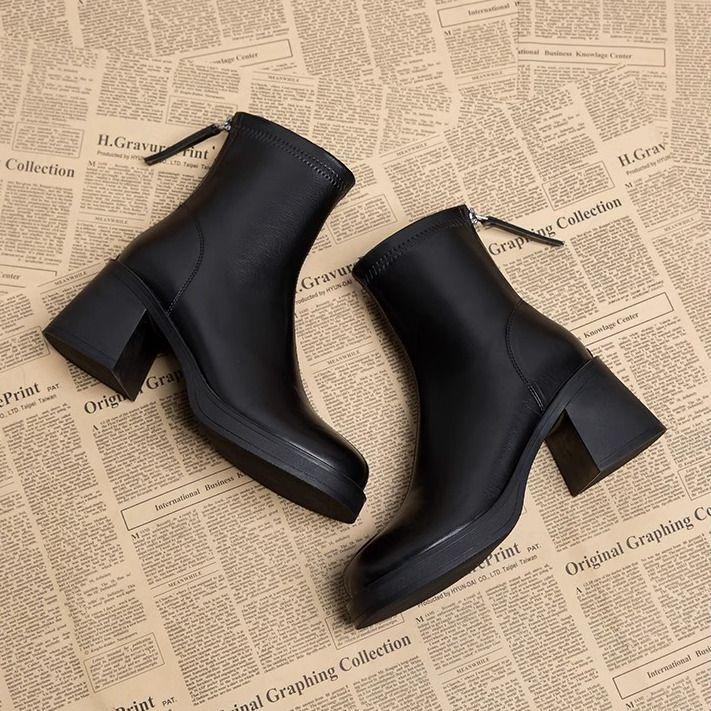 Soft leather high-heeled waterproof table Martin boots for children, autumn and winter 2025 new thick-heeled small ankle boots, short boots for women