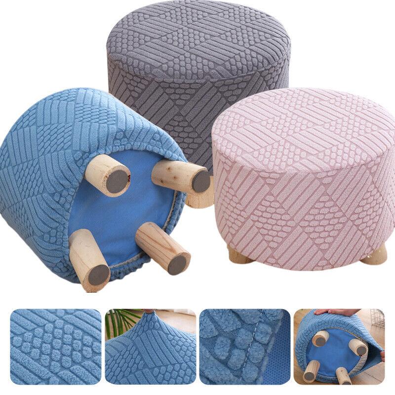 1pc Small Footstool Cover Round Square Stretch Jacquard Ottoman Slipcover Dustproof Seat Cover Living Room ChairCover Home Decor