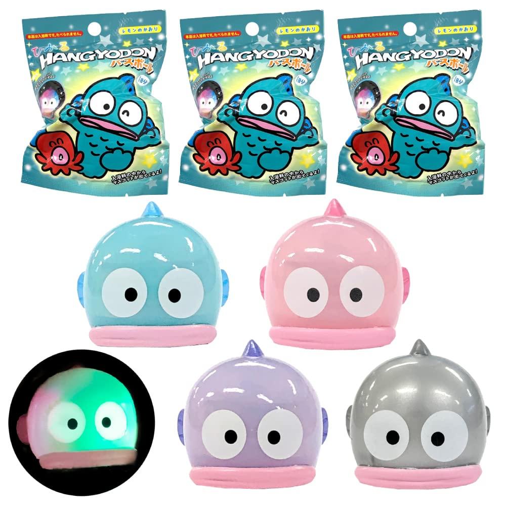 Santan Glowing Hangyodon Bath Balls with Toys, Set of 3, Character Series Bath Additives, 4 Varieties, Kids Gift for Boys and Girls