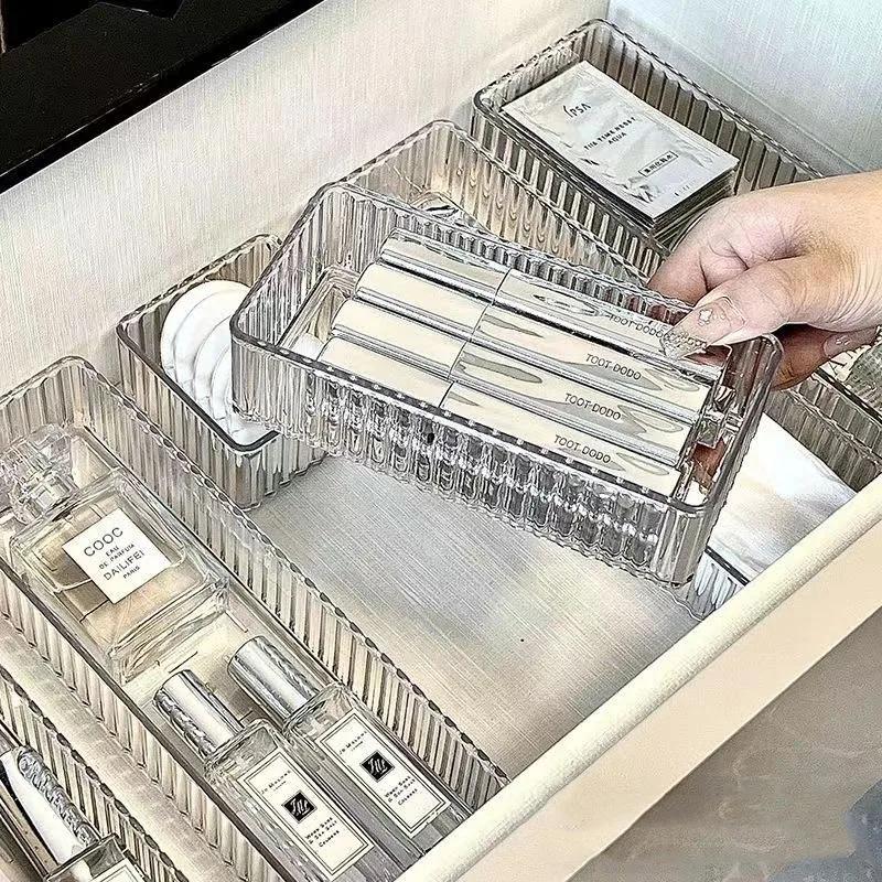 Multi Use Storage Trays Transparent Modular Drawer Organizer For Makeup Skincare Kitchen Tools Bathroom Vanity Organization