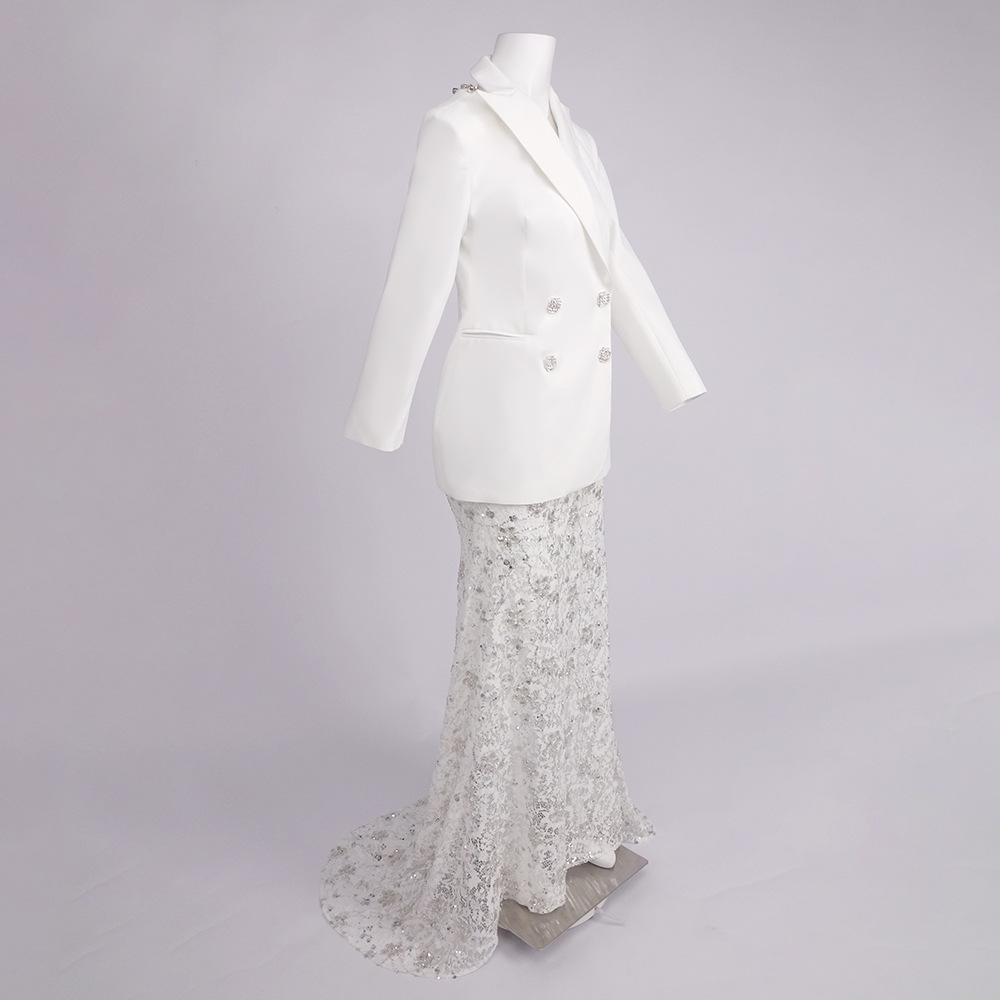 Elegant Rhinestone Beaded Suit Jacket and Skirt Two-Piece Set