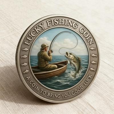 1/2 Pezzi Moneta Fortunata da Pesca Ti Porta Fortuna Gettoncino da Pesca Intaglio Metallico Moneta Souvenir Distintivo Decorazione Regalo per Papà Pescatori Appassionati di Pesca