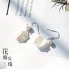 Shell Earrings for Women Korean Style Pearl Drop Earrings Simple Fashion White Petal Wedding Zircon