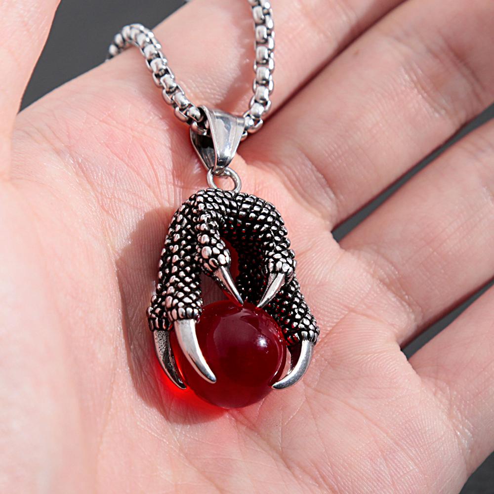 Klasyczny Zdominowany Stal Nierdzewna Smocza Pazur Naszyjnik Mężczyźni Kobiety Kamień Wisiorek Lokomotywa Amulet Biżuteria