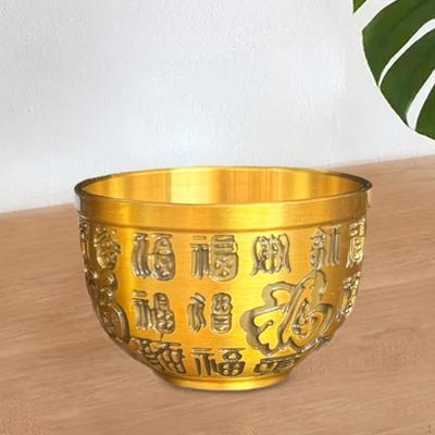 Brass Treasure Bowl Decorative Feng Shui Bai Fu Collectible Chinese Traditional Storage