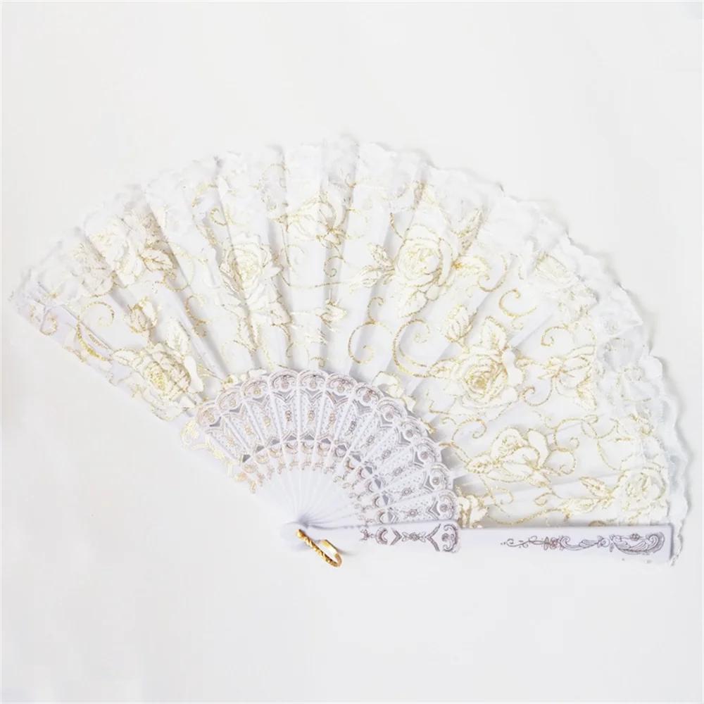 23 Colors Lace OR Cloth Spanish Fabric Silk Folding Hand Held Dance Fan Flower Party Wedding Prom Dancing Summer Fan Accessories