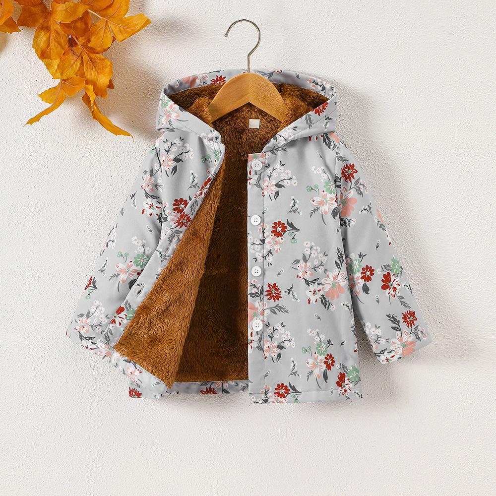 Außenhandel Kinderbekleidung Neue Herbst Winter Floral Bedruckte Kapuzen Fleecejacke für Mädchen