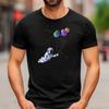 T-shirt Homme Astronaute Tenant des Ballons Planète Coupe Regular Coton peigné T-shirt Unisexe