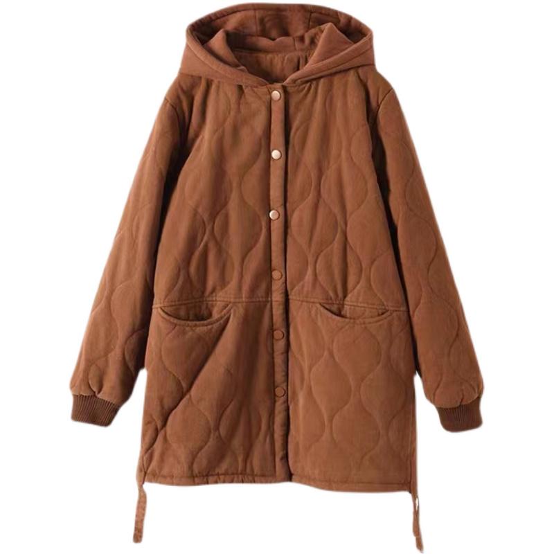 Women's Retro Padded Cotton Jacket: Autumn/Winter Hooded, Round Neck, Long Sleeve, Loose Fit, Plus Size Casual Top.
