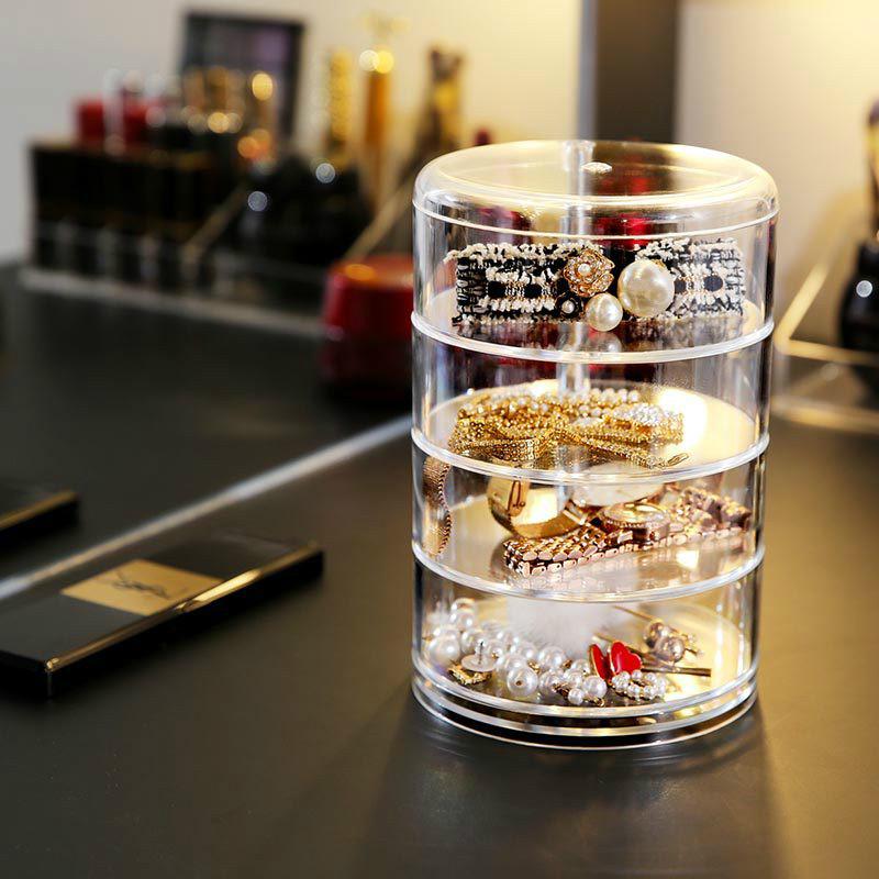 Dustproof Acrylic Earrings Jewelry Storage Box Display Stand Round Rotating Rack Holder ((Not Including Jewelry))