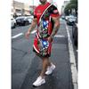 New Summer Men's Set Men's Street King T-Shirt Two-Piece Set Casual Wear Loose-Fit Crew Neck Beach Sports Set