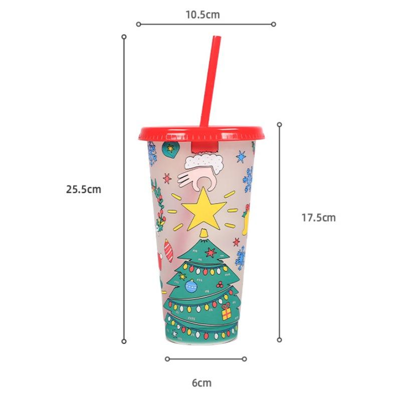 710ml PP Reusable with Straws Creative Water Cups Changing Colour Magical Plastic Cold Water Color Changing Cup for Halloween