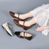 Mary Jane Shoes Women's 2025 Spring Korean Version of Square Head Plaid Cowhide One-word Buckle Shallow Mouth Flat Shoes Comfortable Loafers