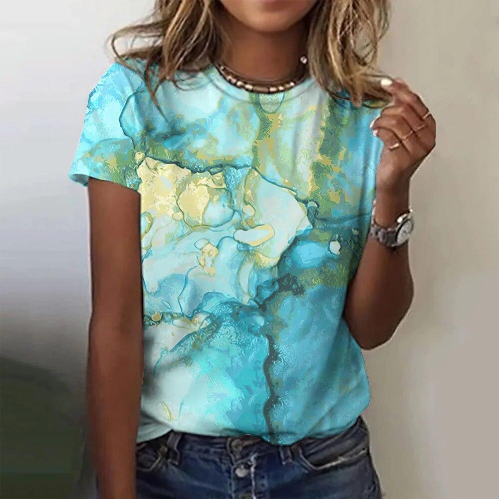 Tricou de vară pentru femei, imprimeu 3d, la modă, elegant, temperament, cu mânecă scurtă, îmbrăcăminte de stradă, populare, largi, confortabile, haine pentru femei