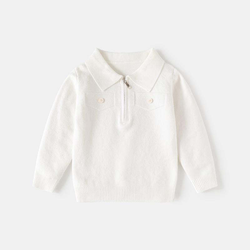 Boys' Classic Lapel Knit Top - Plain Half-Zip Jacket for Children
