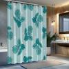 1pc Blue-green shower curtain with palm leaf and monstera leaf pattern, made of polyester fabric, suitable for bathroom décor.