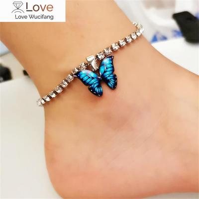 Fashion Butterfly Pendant Women Rhinestone Anklets Summer Beach Jewelry Barefoot Chain Accessories Lady Love Wedding Foot Chain