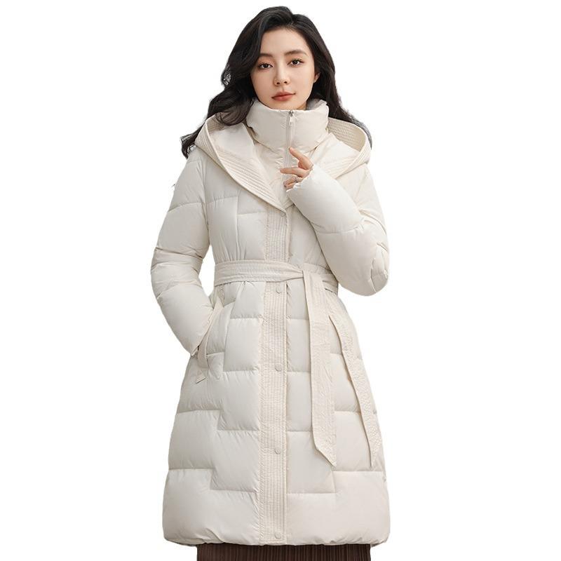 Autumn and Winter Plus Size Cotton Jacket Women's Medium-length Stand-up Collar Hooded Solid Colour Thickened Warm Temperament Cotton Clothing