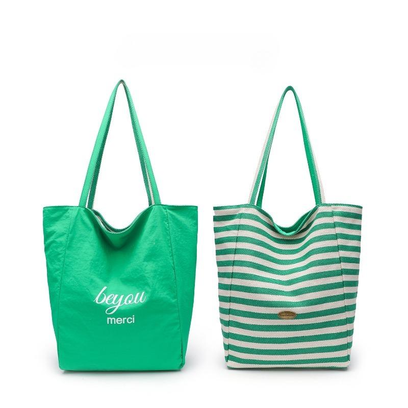 Fashion Striped Double-Sided Use Canvas Women's Shoulder Bags Casual High Capacity Ladies Handbags Summer New Beach Travel Slack Lazy Large Tote Bag