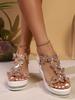 Thick Soled Sandals, Women's Summer New Style, Plus Size Fashion Wedge Heel, Flower Water Diamond Fairy Beach Beach Shoes