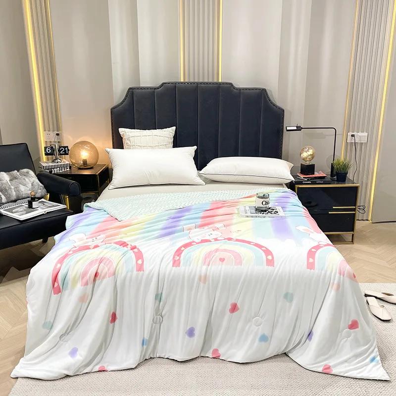 Summer New Summer Blanket Ice Silk Cold Feeling Summer Quilt Cool Feeling Silk Bean Airable Cover Washable Thin Duvet