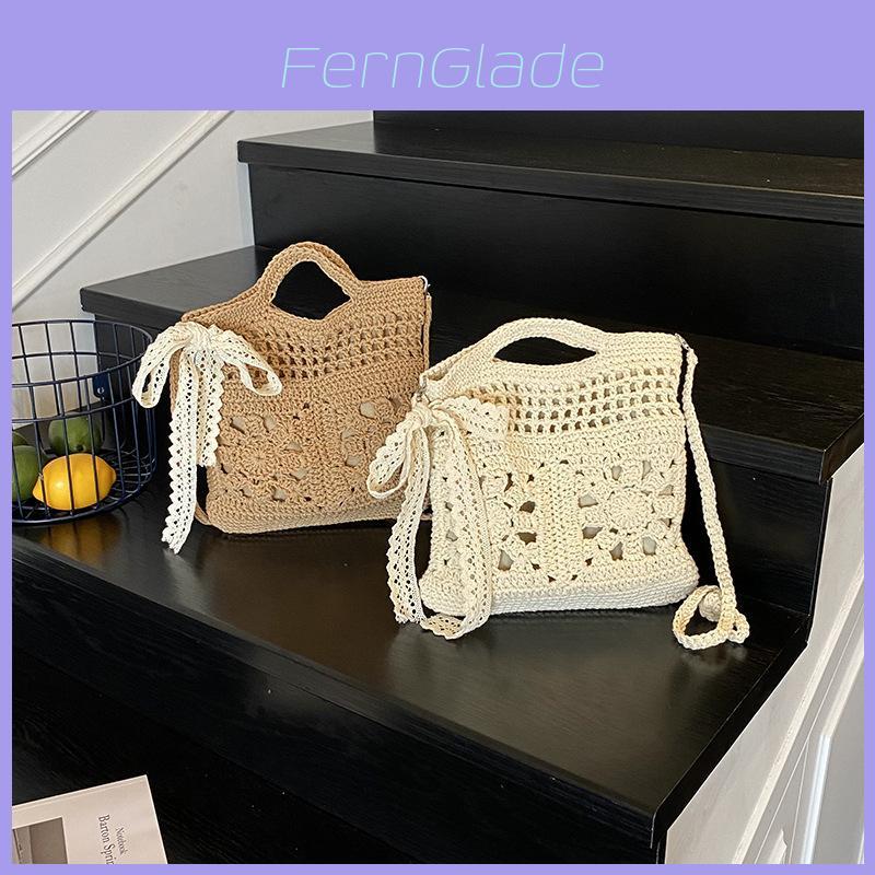 Handmade Woven Tote Bag For Women Summer Fashion Beach Vacation With Zipper Closure